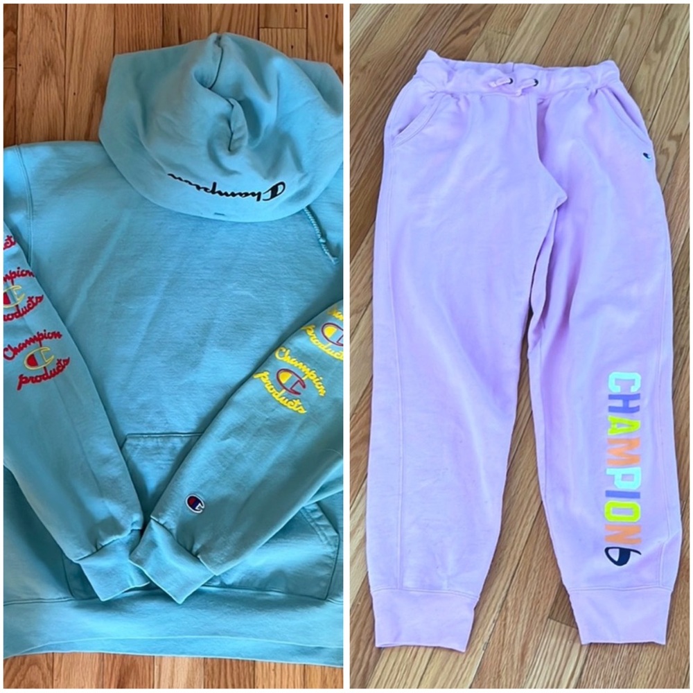 Urban Outfitter’s Champion Pink Blue Lounge Set Joggers with Multicolor Logo M